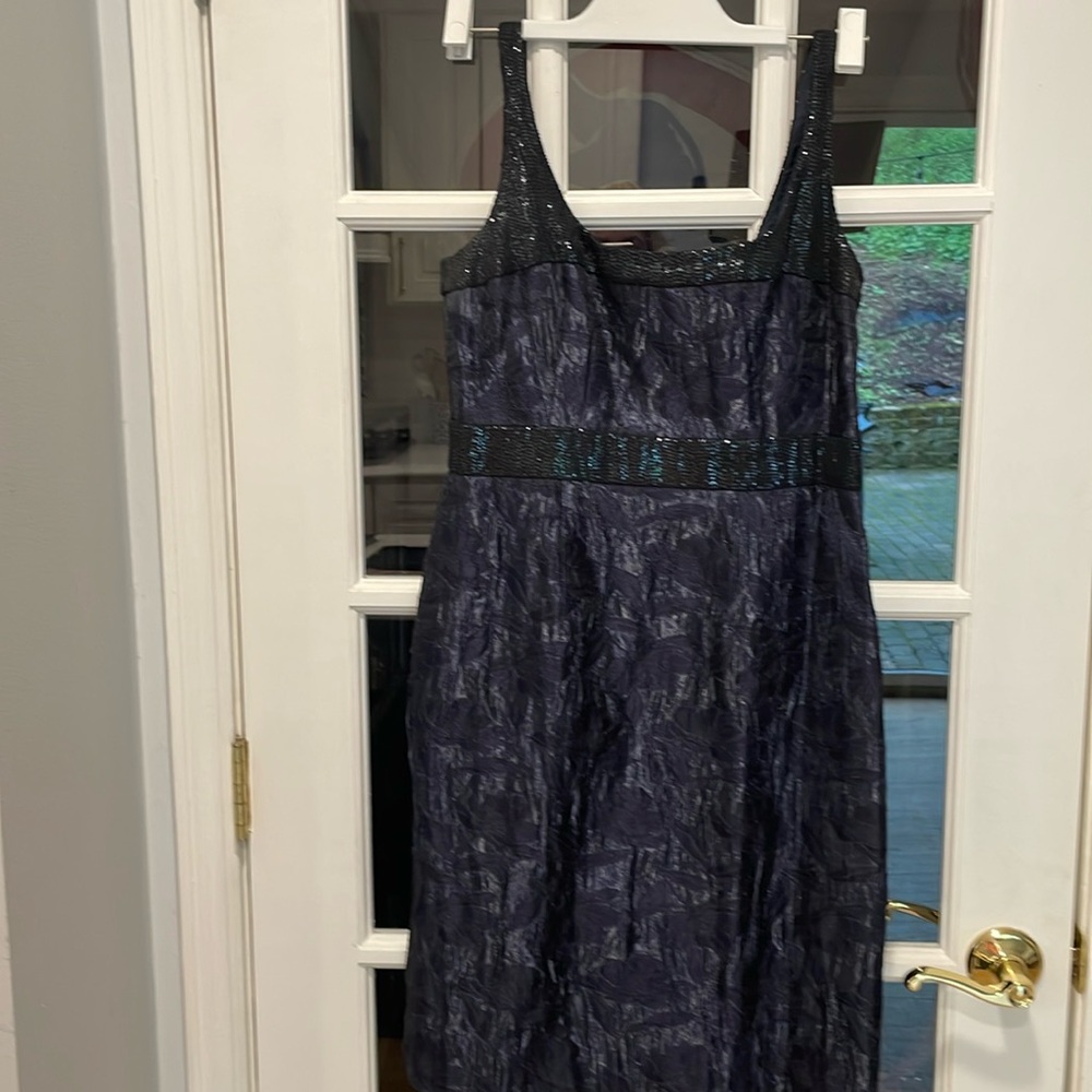 Vintage Carmen Marc Valvo collection dress navy blue with black sequins size 6